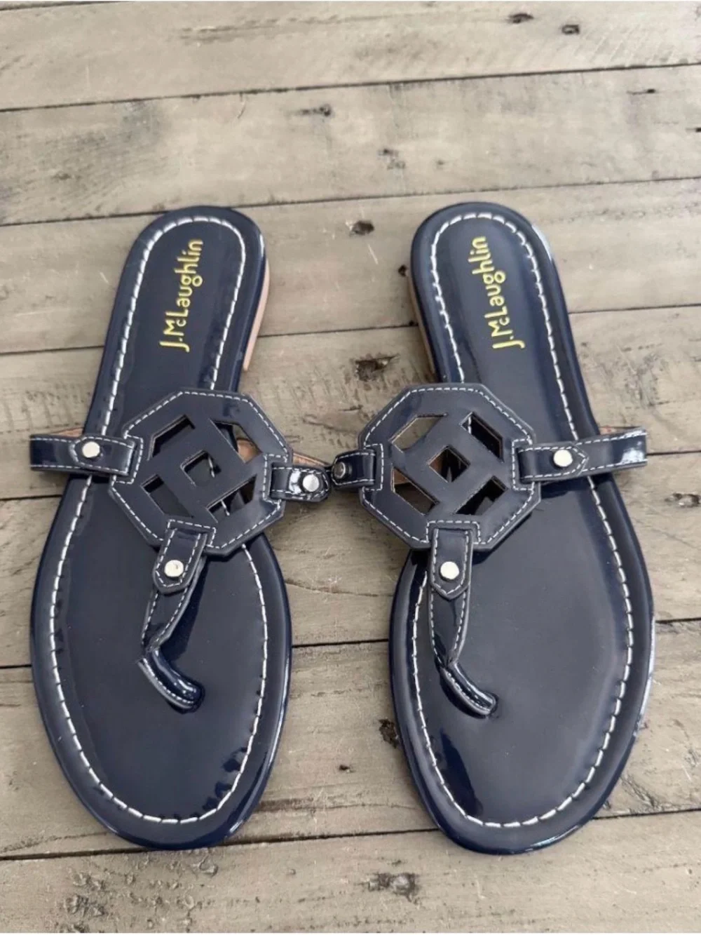 J.McLaughlin Patent Leather Cutout Slide Sandals size 7.5